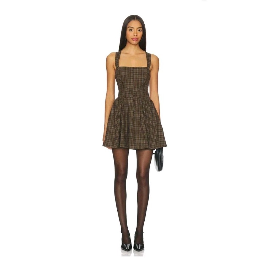 For Love and Lemons X Revolve Ginny Brown Plaid Mini Dress XL Corset Preppy NWT
